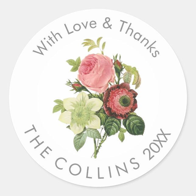 PixDezines Vintage Pink Roses Thank You Stickers (Front)