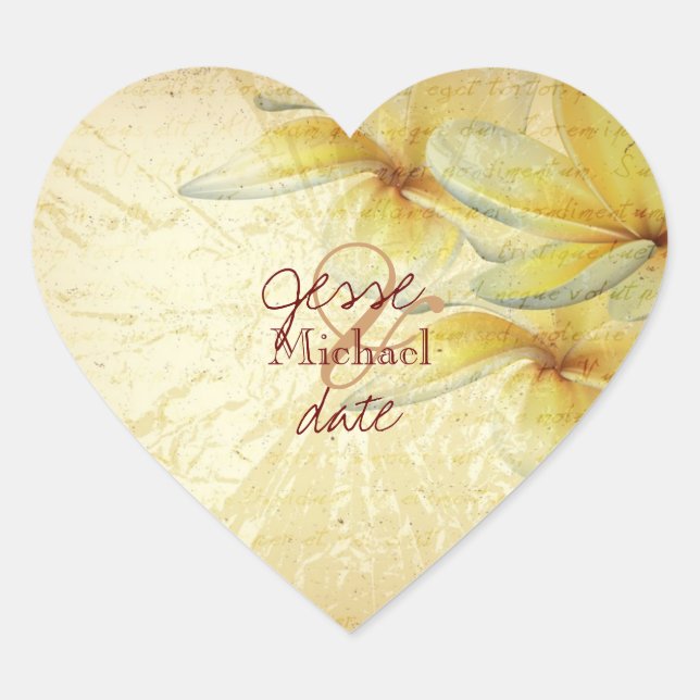 PixDezines Vintage Plumeria Heart Sticker (Front)