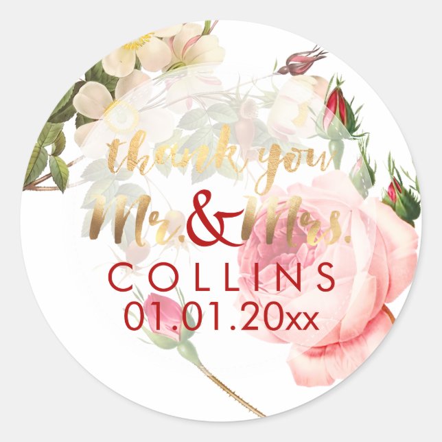 PixDezines Vintage Roses Thank You Stickers (Front)
