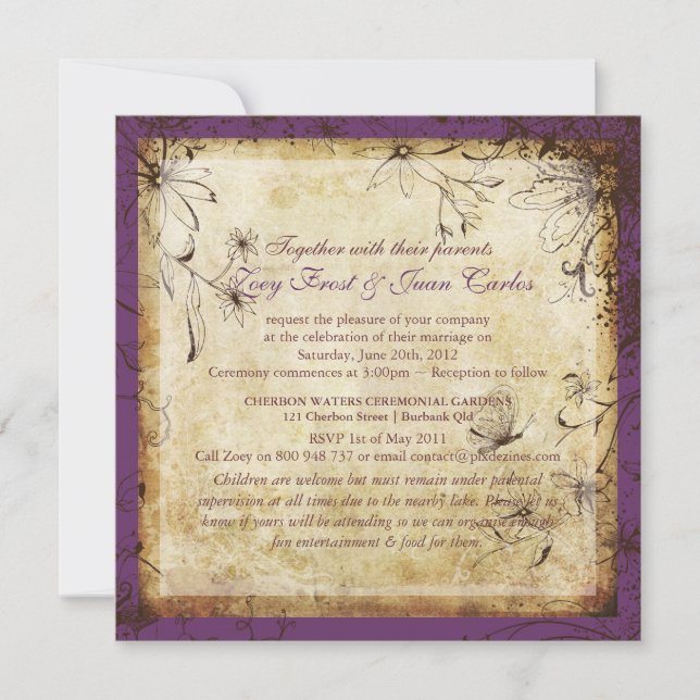 PixDezines Vintage Secret Garden, fall, DIY colour Invitation (Front)