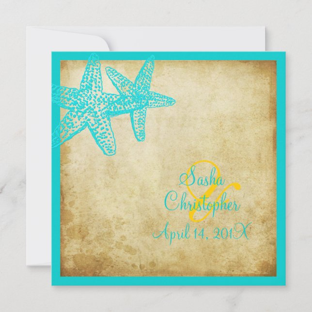 PixDezines vintage Starfish/Beach Wedding Invitation (Front)