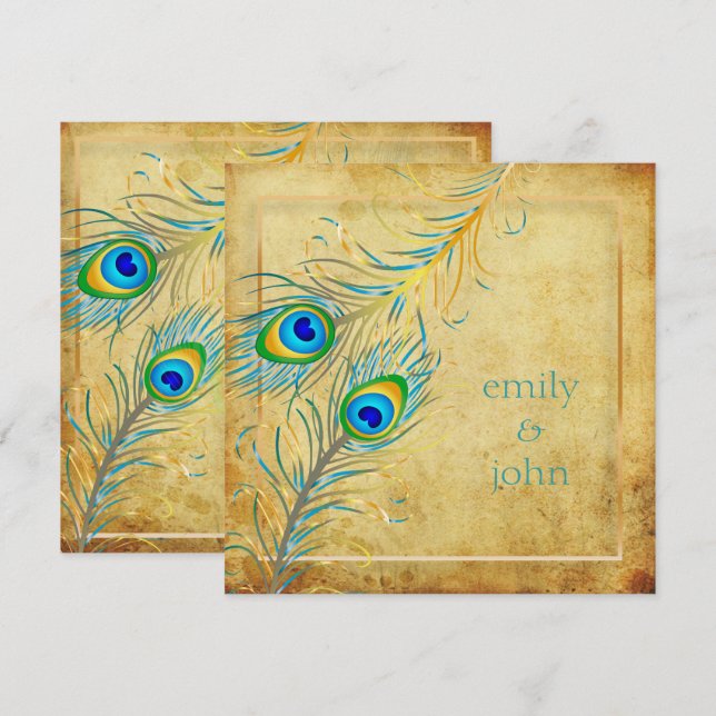 PixDezines Vintage Teal  Peacock/Faux Parchment Invitation (Front/Back)
