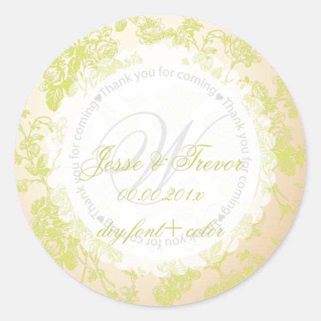 PixDezines vintage toile/endive green Classic Round Sticker (Front)
