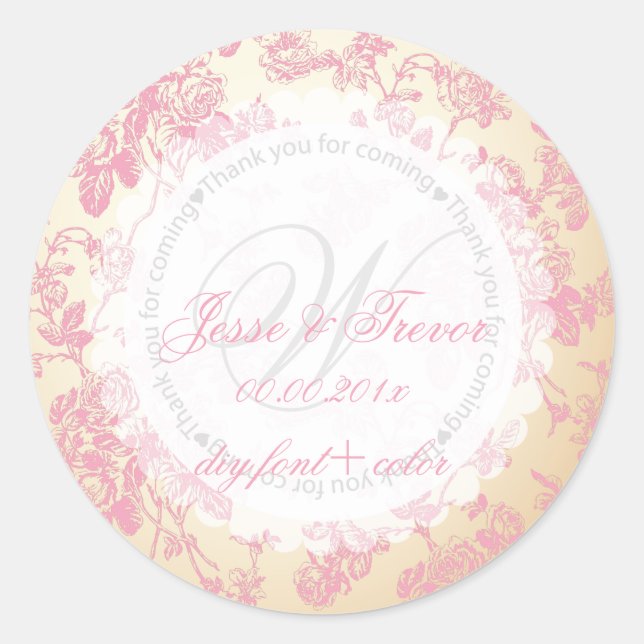 PixDezines vintage toile/pink Classic Round Sticker (Front)