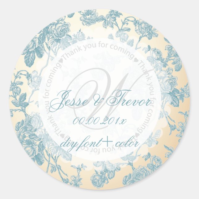 PixDezines vintage toile/teal grey Classic Round Sticker (Front)