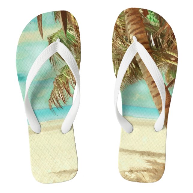 PixDezines vintage tropical paradise/beach Flip Flops (Footbed)