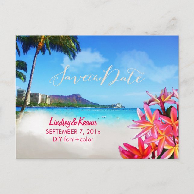 PixDezines vintage waikiki/diamond head/plumeria Postcard (Front)