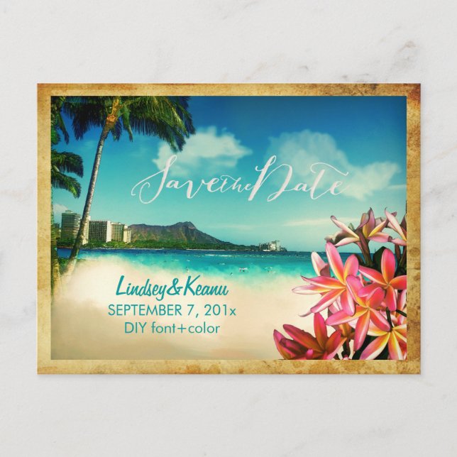 PixDezines vintage waikiki/diamond head/plumeria Postcard (Front)