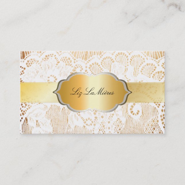 PixDezines VINTAGE WHITE LACE/PARCHMENT Business Card (Front)