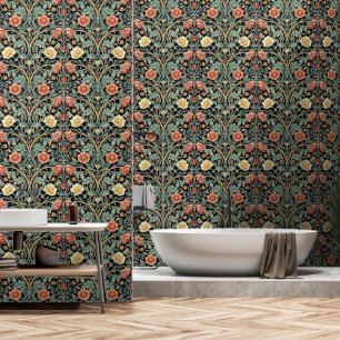 PixDezines Vintage William Morris Floral Orange Wallpaper