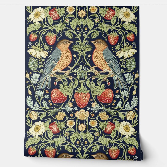 PixDezines Vintage William Morris Strawberry Thief Wallpaper (Unrolling)