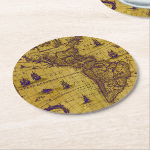 PixDezines Vintage World Map Round Paper Coaster