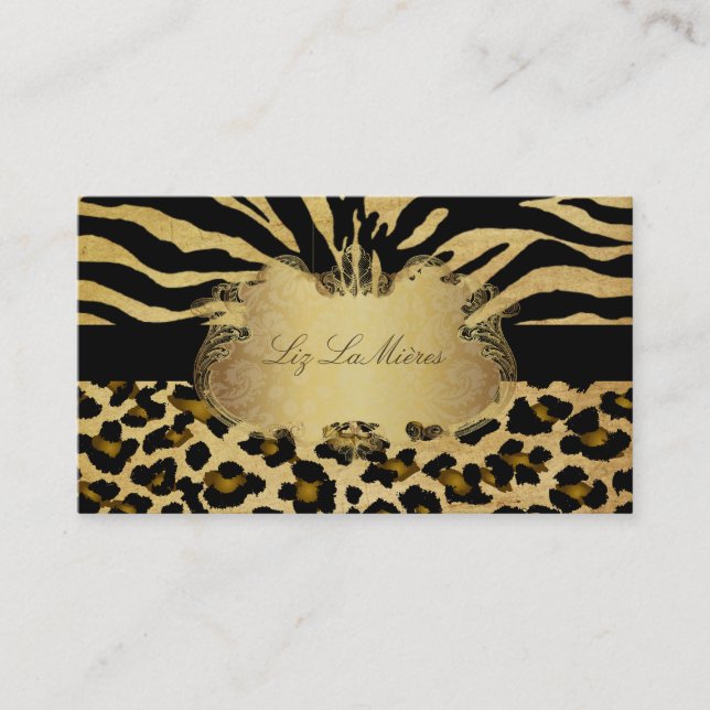 PixDezines vintage zebra+leopard Business Card (Front)