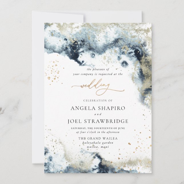 PixDezines Watercolor Abstract Ocean Gold Seafoam  Invitation (Front)