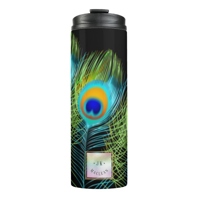 PixDezines Watercolor Affect Peacock Feather Thermal Tumbler (Front)