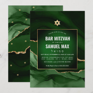 PixDezines Watercolor Agate Dark Green Mitzvah   Invitation