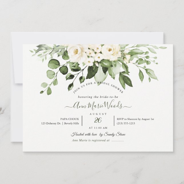 PixDezines Watercolor Alabaster Rose Eucalyptus  Invitation (Front)