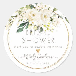 PixDezines Watercolor Alabaster Roses+Greenery Classic Round Sticker