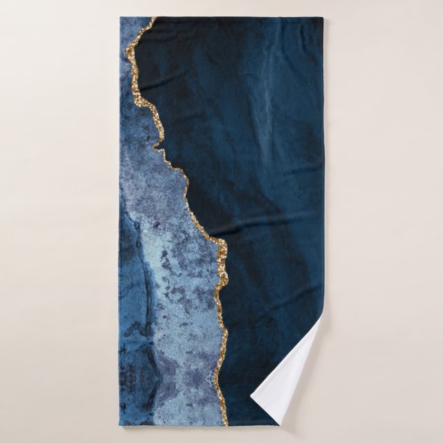 PixDezines Watercolor Blue Agate  Gold Veins  Bath Towel Set (Bath Towel)