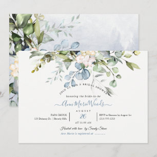 PixDezines Watercolor Blue Gum Eucalyptus Bridal Invitation