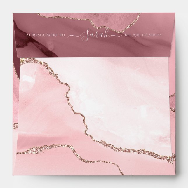 PixDezines Watercolor Blush Burgundy Agate Envelope (Back (Top Flap))