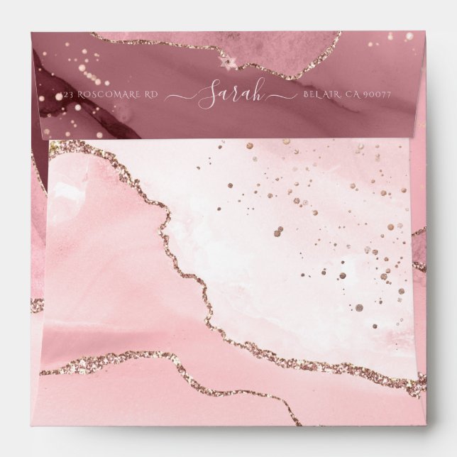 PixDezines Watercolor Blush Burgundy Agate Envelope (Back (Top Flap))