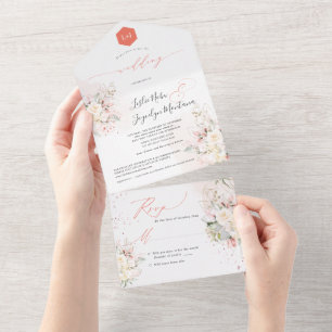PixDezines Watercolor Blush Cream Roses All In One Invitation