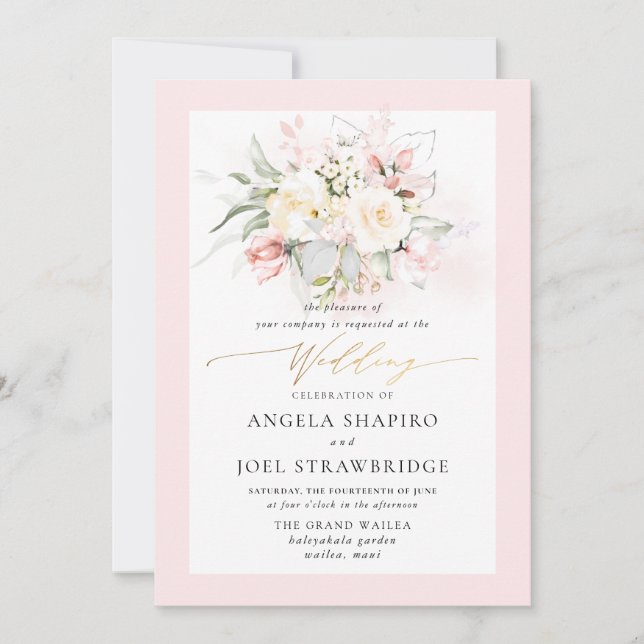  PixDezines Watercolor Blush Cream Roses Invitation (Front)