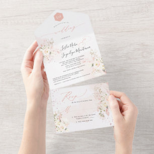 PixDezines Watercolor Blush Hyde Cream Roses All In One Invitation