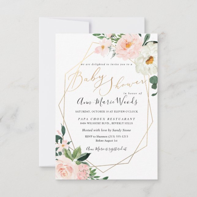 PixDezines Watercolor Blush Pink Roses Baby Shower Invitation (Front)