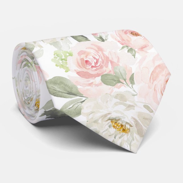 PixDezines Watercolor Blush Pink Roses DIY Bckgrnd Tie (Rolled)