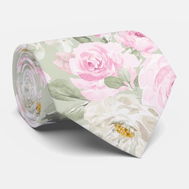 PixDezines Watercolor Blush Pink Roses DIY Bckgrnd Tie (Rolled)