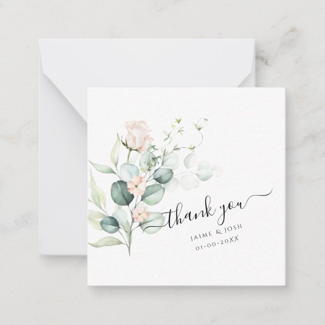 PixDezines Watercolor Blush Rose Eucalyptus Card (Front)