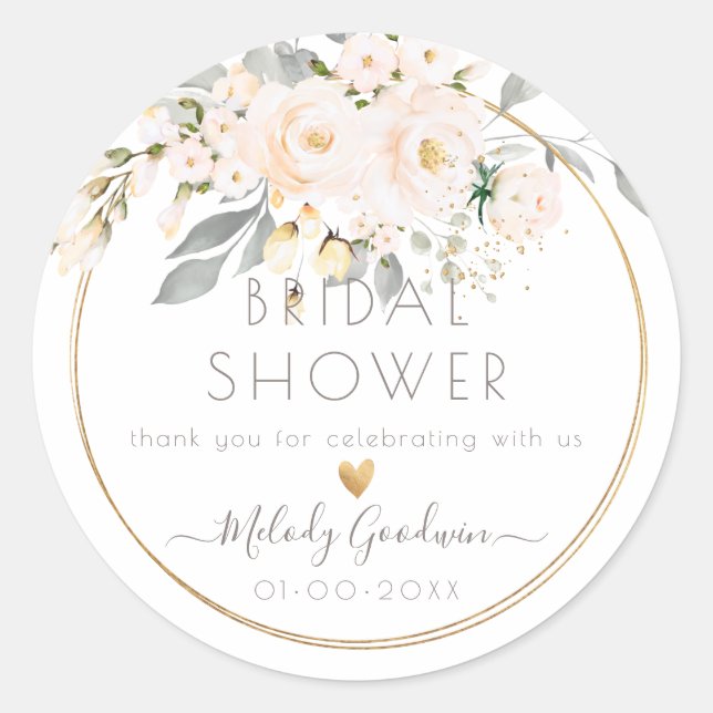 PixDezines Watercolor Blush Roses Ash Foliage Classic Round Sticker (Front)