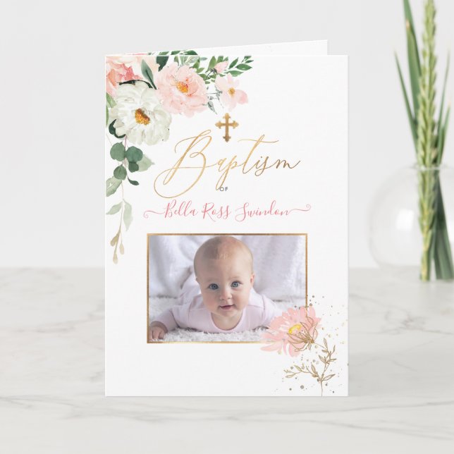 PixDezines Watercolor Blush Roses Baptism Program (Front)