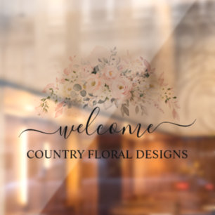 PixDezines Watercolor Blush Roses Hydrangeas Window Cling