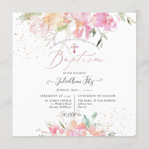 PixDezines Watercolor Blush Sweet Peas Baptism Invitation