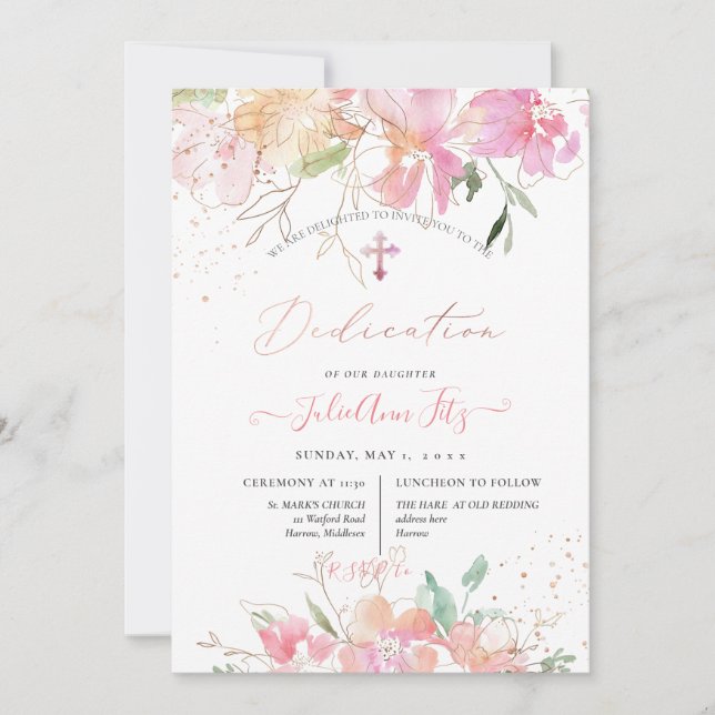 PixDezines Watercolor Blush Sweet Peas Dedication Invitation (Front)