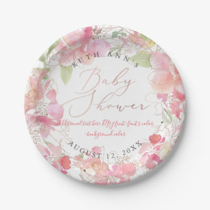 PixDezines Watercolor Blush Sweetpea Baby Shower Paper Plate