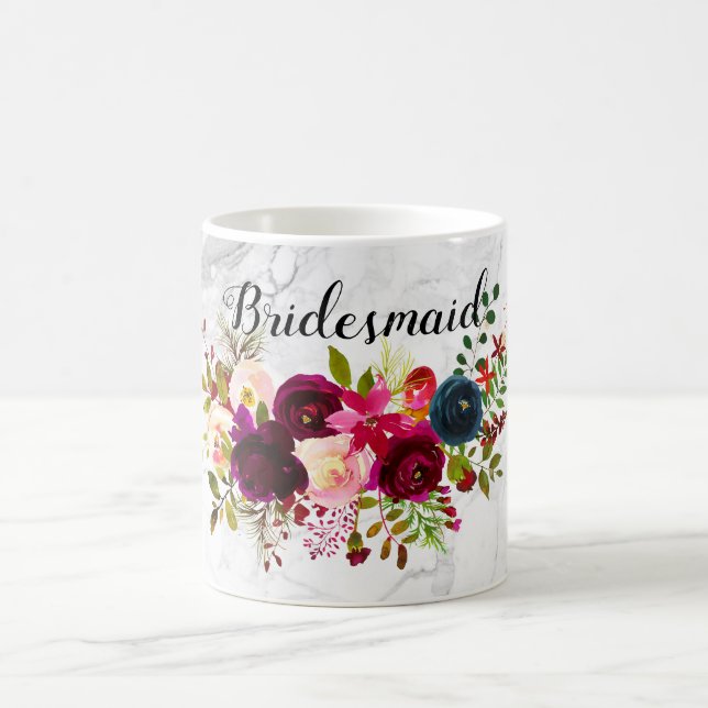 PixDezines Watercolor Bordeaux+Blue Flowers Coffee Mug (Center)