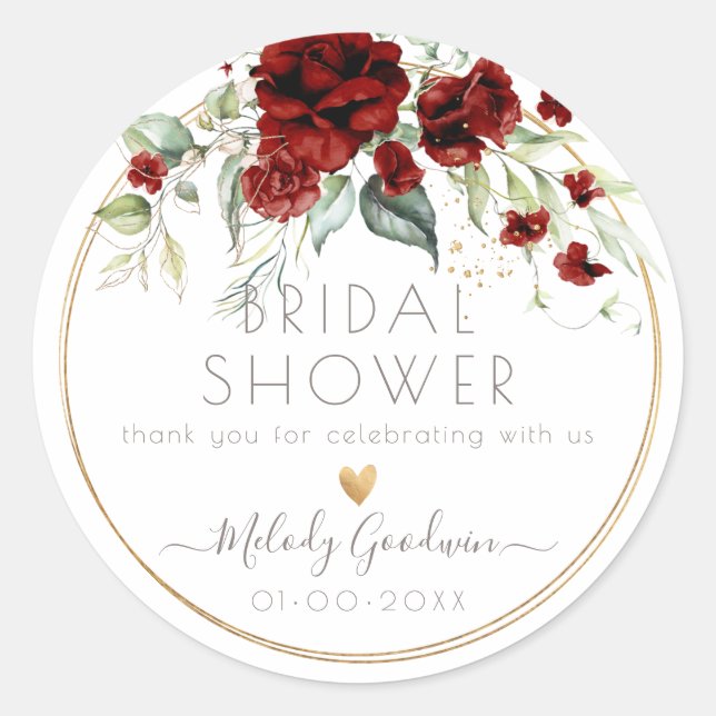 PixDezines Watercolor Burgundy Roses Bouquet Class Classic Round Sticker (Front)