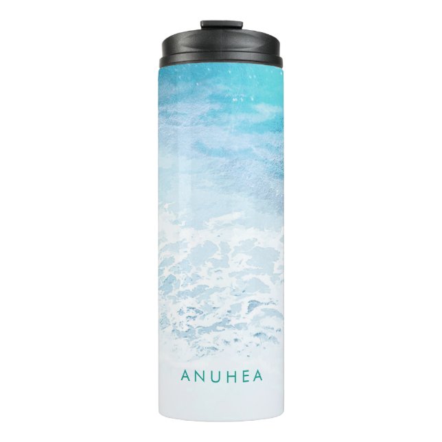 PixDezines Watercolor Crystal Blue Beach Thermal Tumbler (Front)