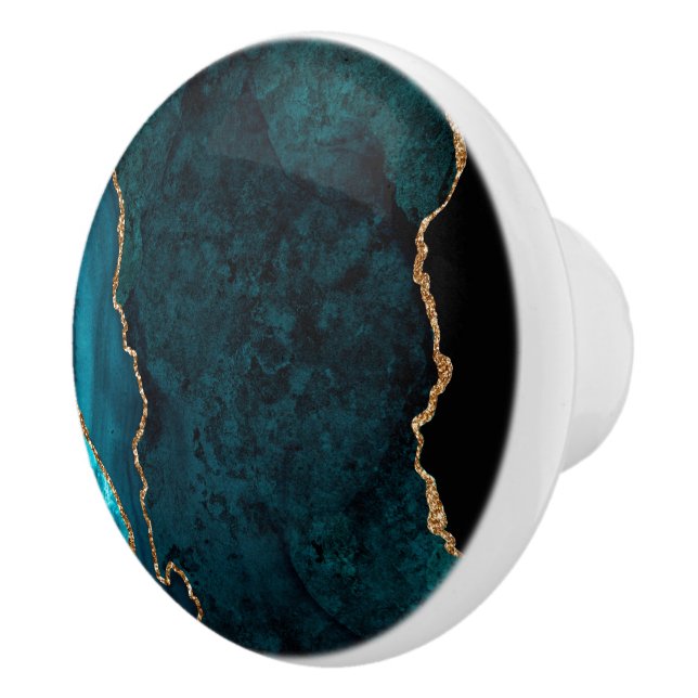 PixDezines Watercolor Dark Teal Agate Ceramic Knob (Right)