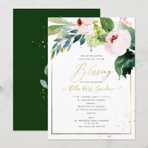 PixDezines Watercolor Delicate Blush Bloom Baptism Invitation