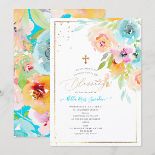 PixDezines Watercolor Delicate SpringBloom Baptism Invitation