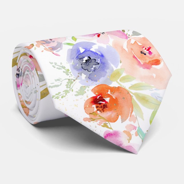 PixDezines Watercolor Delicate SpringBloom Tie (Rolled)