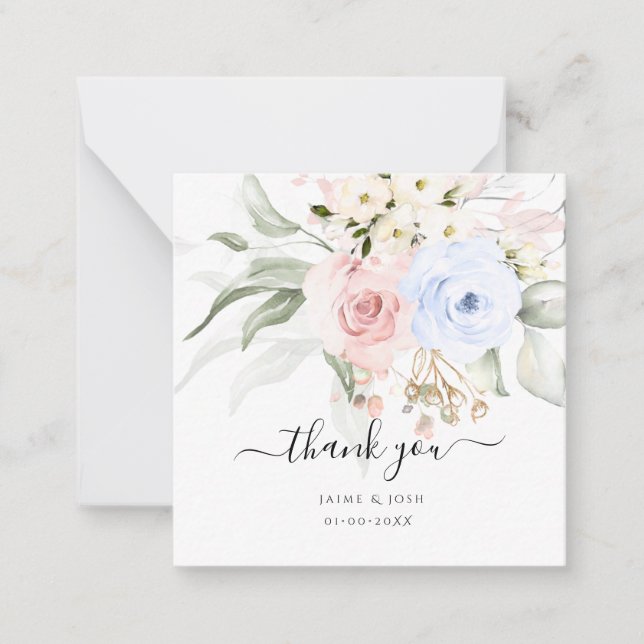 PixDezines Watercolor Dusty Blue Blush Pink Roses Card (Front)