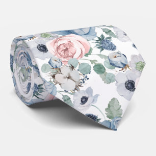 PixDezines Watercolor Dusty Blue Rose Peonies Tie