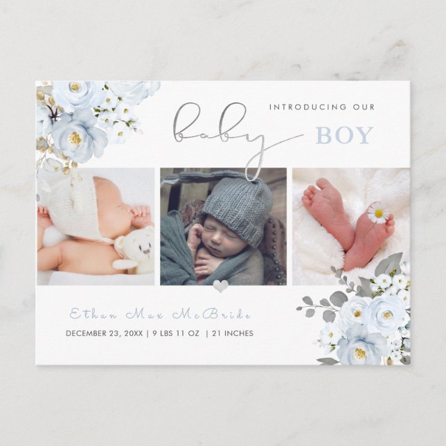 PixDezines Watercolor Dusty Blue Rses Postcard (Front)