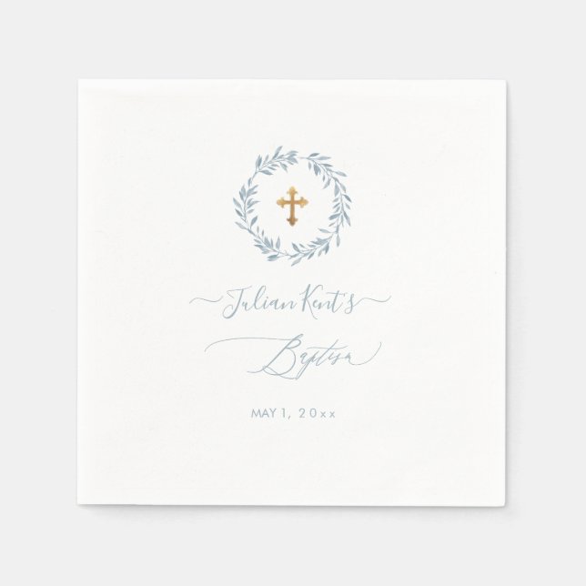 PixDezines Watercolor Dusty Blue Wreath  Napkin (Front)